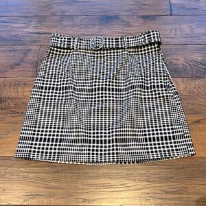 H&M Plaid A-Line Skirt with Belt Black and White